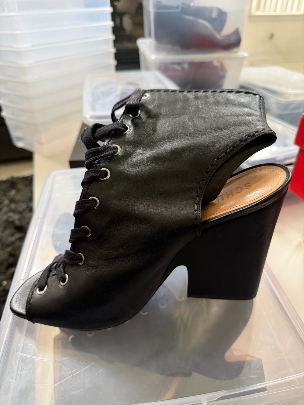SCHUTZ Black Lace-Up Open Toe Heels - Picture 3 of 6